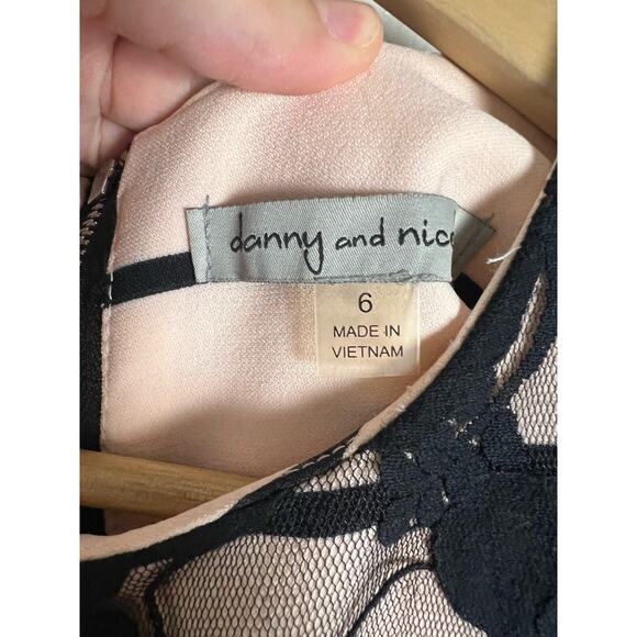 Danny and Nicole Black Pink Striped Floral Lace Pleated A-Line Cocktail Dress 6 - Picture 6 of 7